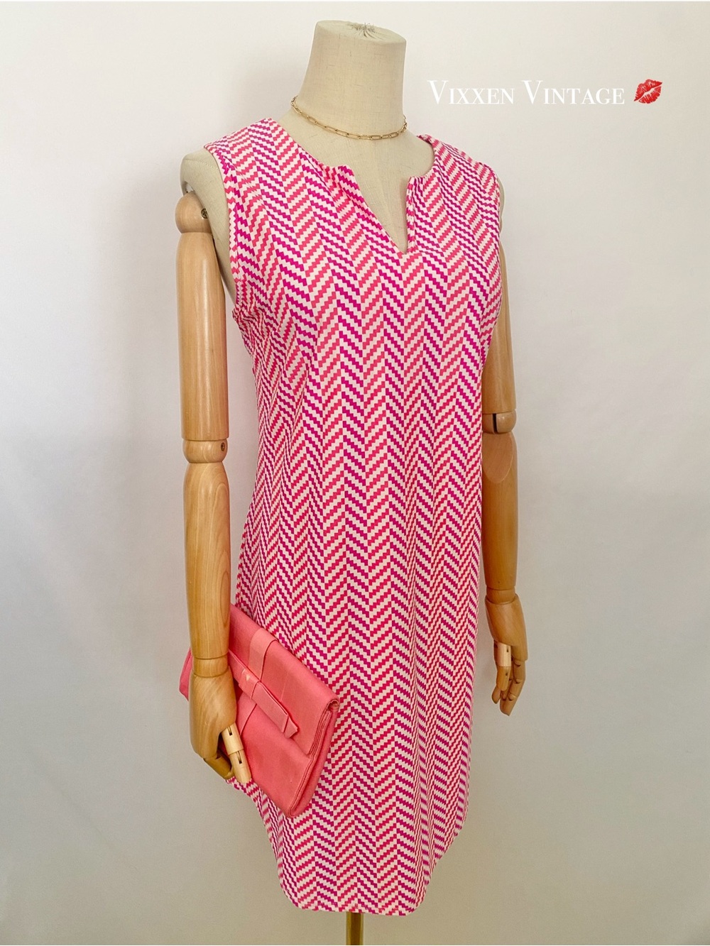 JUDE CONNALLY SLEEVELESS 'JUDE CLOTH' SHIFT DRESS IN WHITE/PINK COMBO